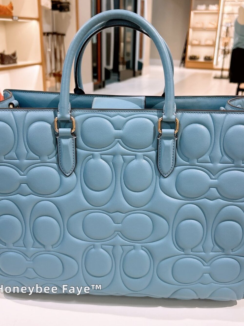 Maggie Tote Bag In Signature Leather CY672 Azure - Picture 3 of 9